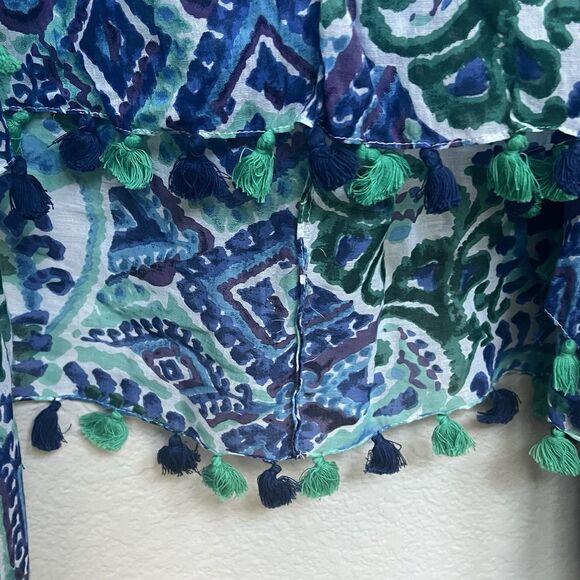 Charlie Paige NWT Dress One Size Flowy Cover Up Beaded Boho Blue Teal Aqua Beach - Picture 10 of 10